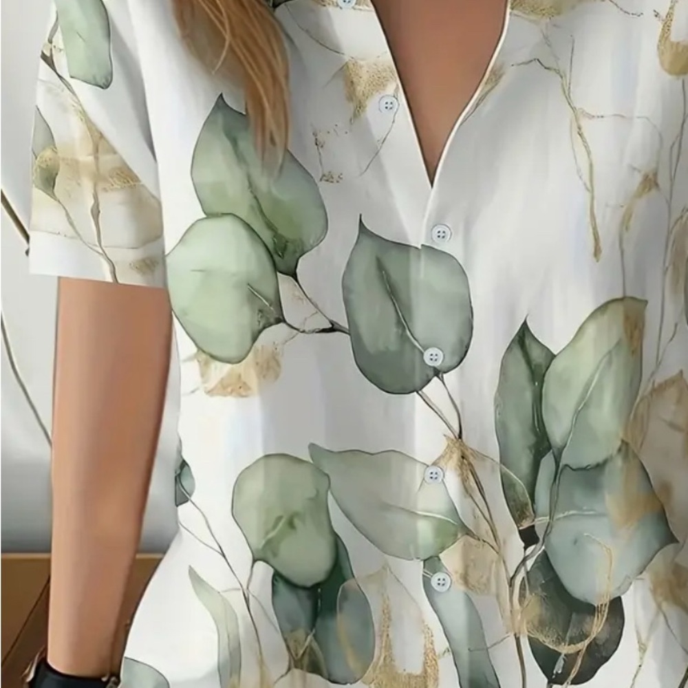 Leaf Print Button Down Shirt - Picture 3 of 4
